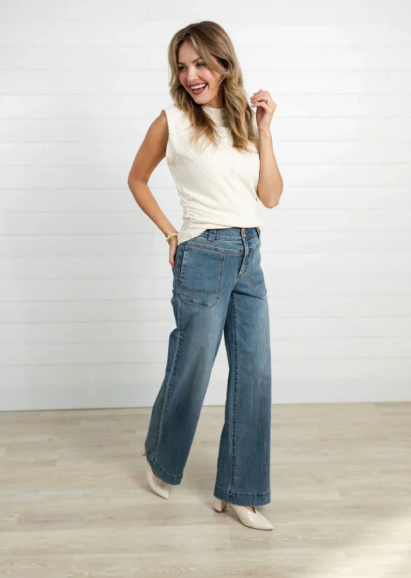 Mac And Me Porkchop Pocket Wide Leg Jean - Mainstream Boutique