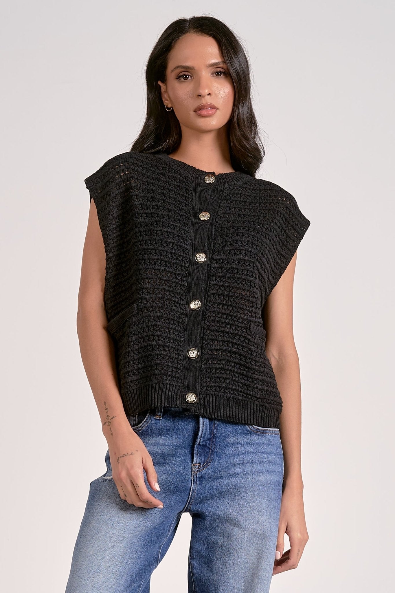 *FINAL SALE* Cap Sleeve Button Front Sweater Top - Mainstream Boutique