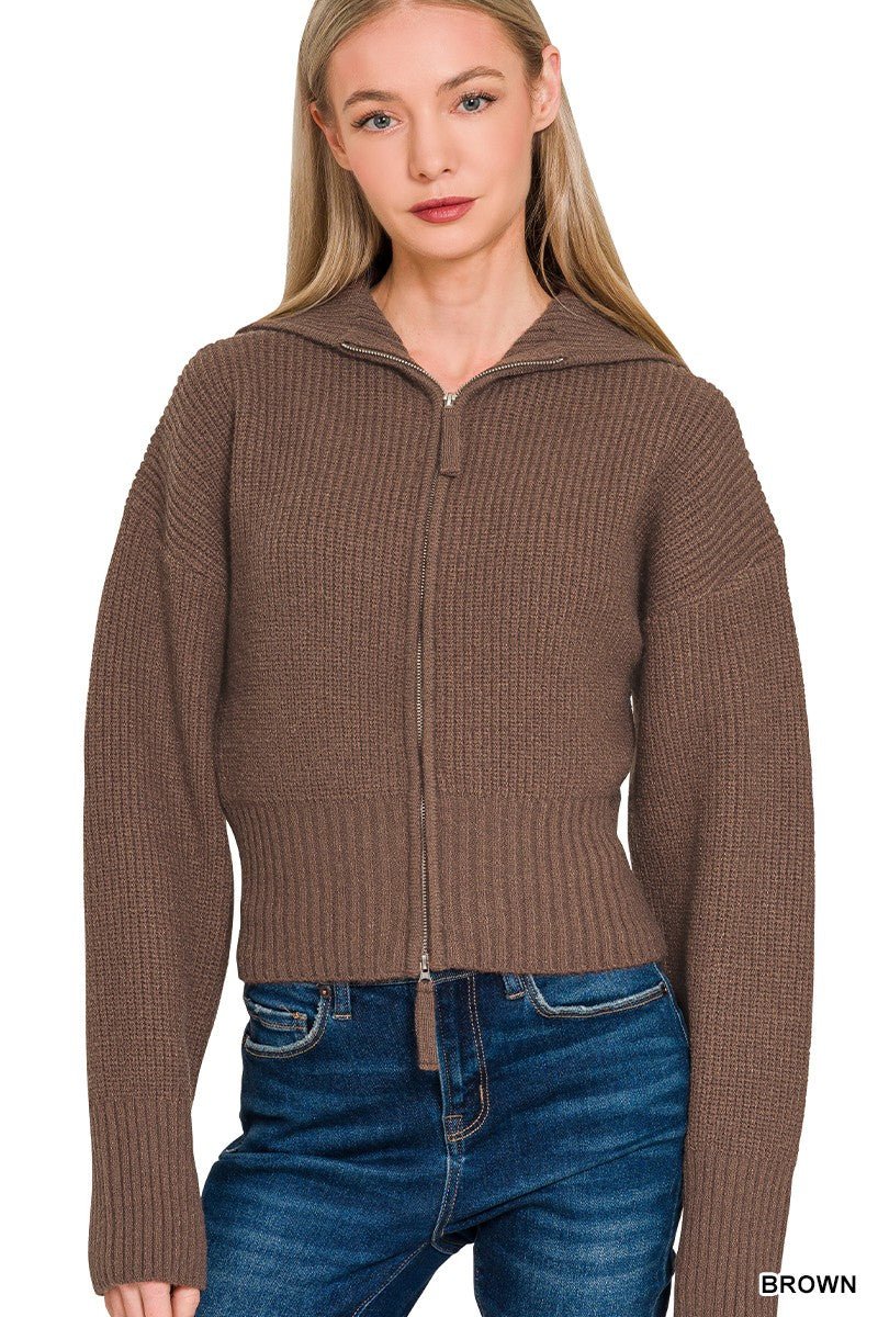 Collared Zip Up Sweater - Mainstream Boutique