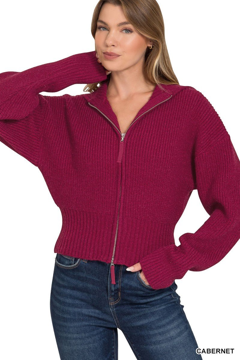 Collared Zip Up Sweater - Mainstream Boutique
