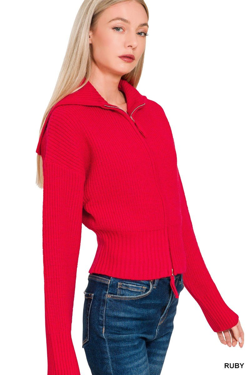 Collared Zip Up Sweater - Mainstream Boutique