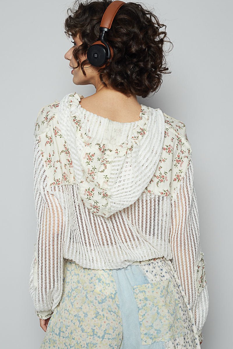 Gauze Patchwork Crochet Hoodie - Mainstream Boutique