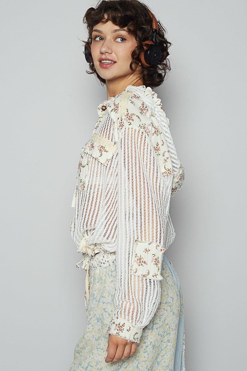 Gauze Patchwork Crochet Hoodie - Mainstream Boutique