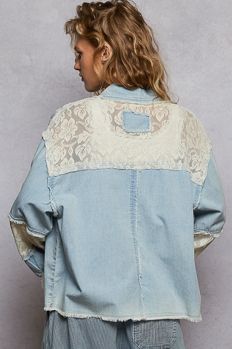 Mixed Media Denim Balloon Sleeve Jacket - Mainstream Boutique