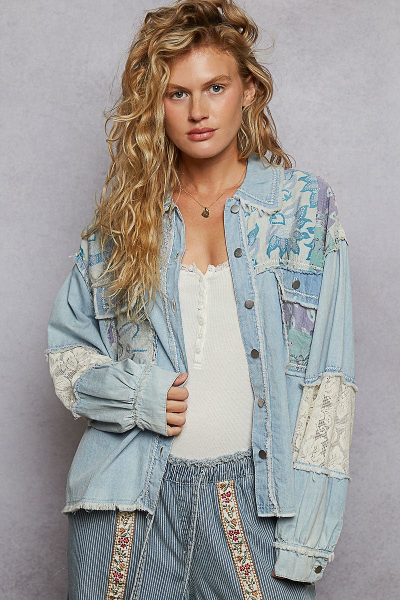 Mixed Media Denim Balloon Sleeve Jacket - Mainstream Boutique
