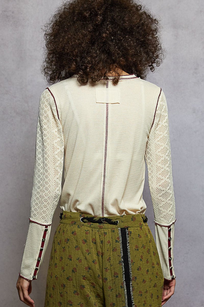 Thermal Lace Sleeve Henley Top - Mainstream Boutique