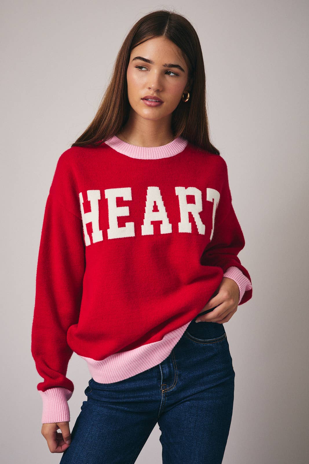 CREW NECK LONG SLEEVE "HEART" SWEATER - Mainstream Boutique