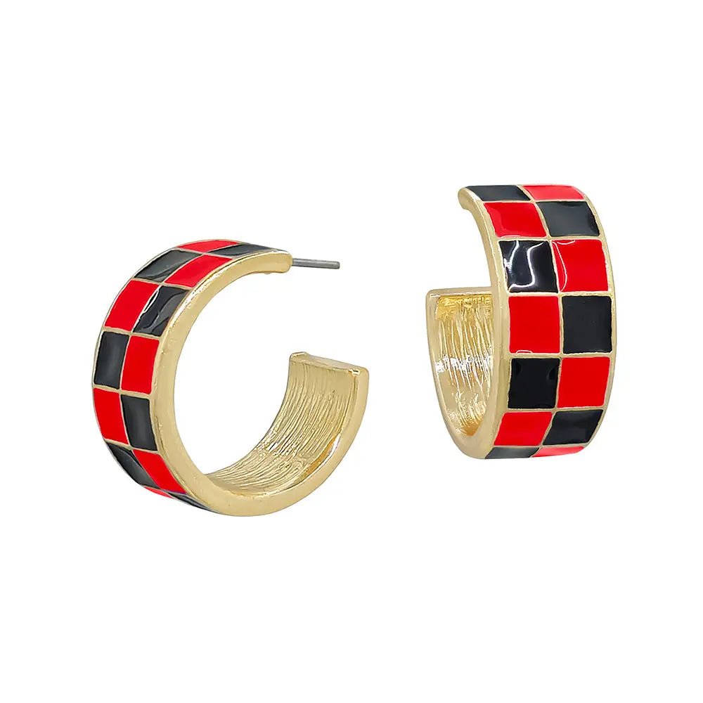 Checkered And Gold .75" Hoop Earring - Mainstream Boutique