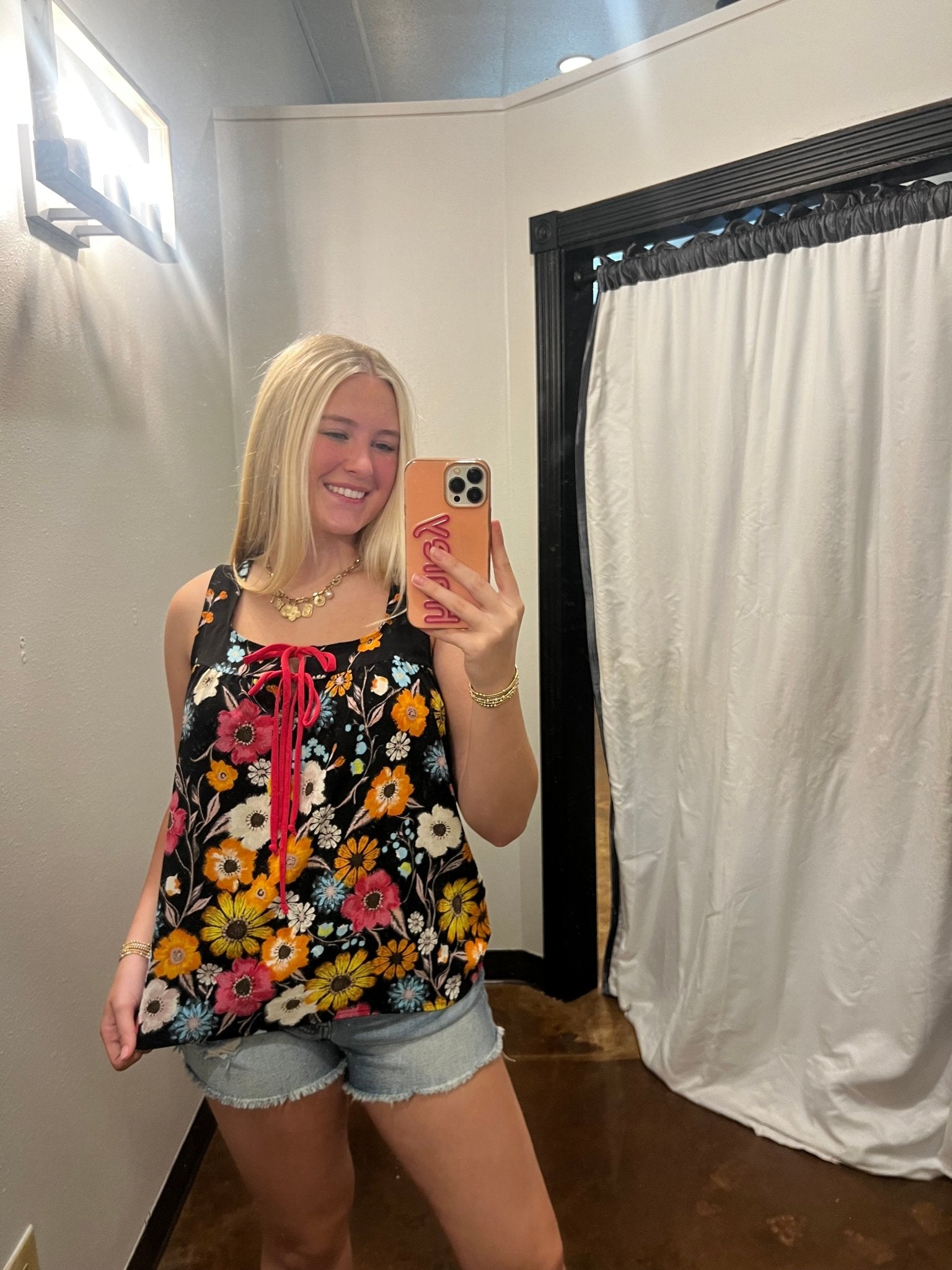 Floral Square Neck Babydoll Top With Front Ties - Mainstream Boutique