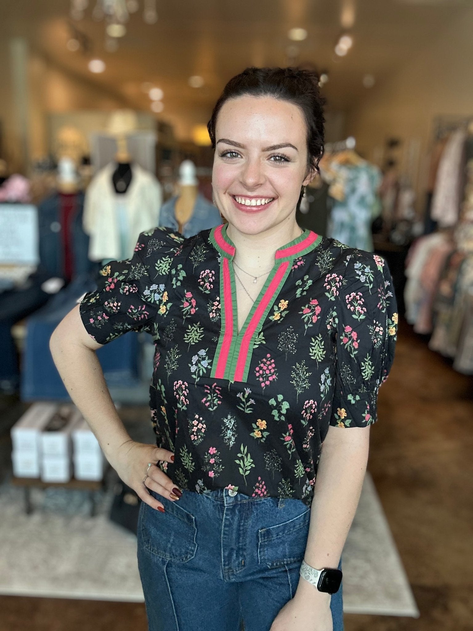 Short Sleeve V - Neck Floral Top - Mainstream Boutique