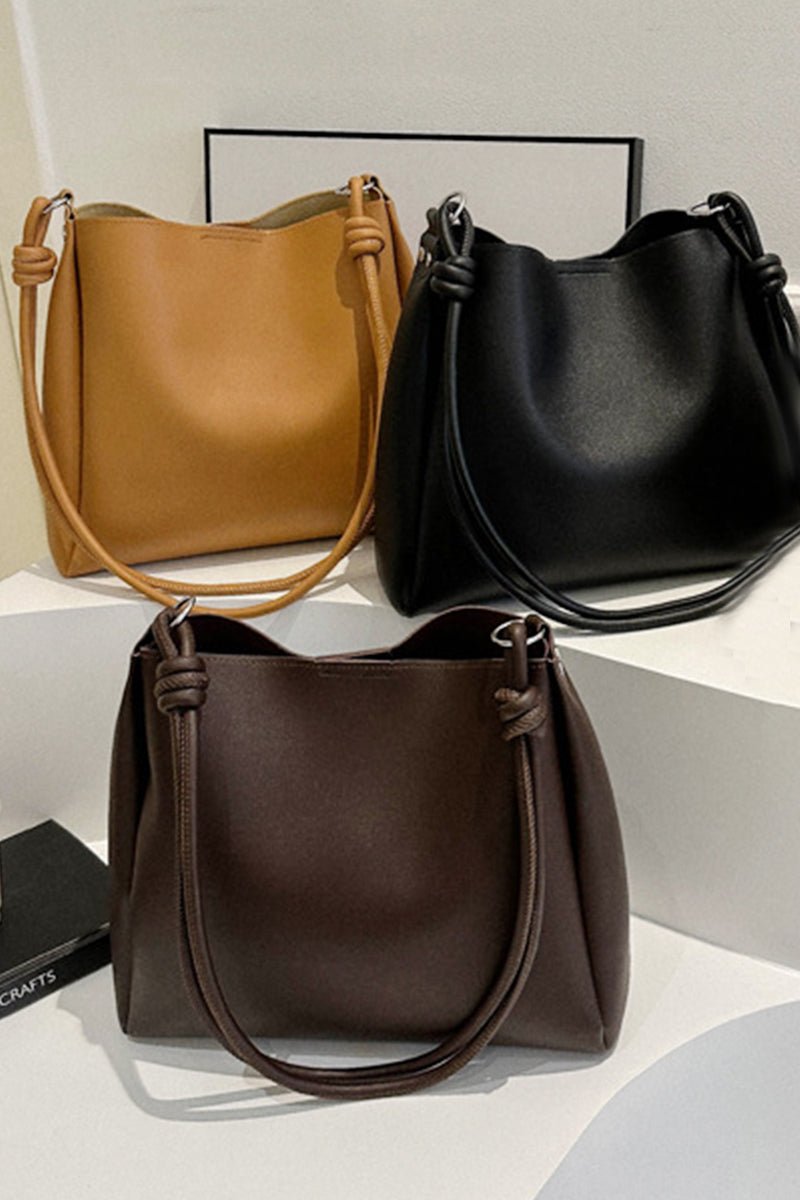 Knotted Strap Faux Leather Tote Bag - Mainstream Boutique