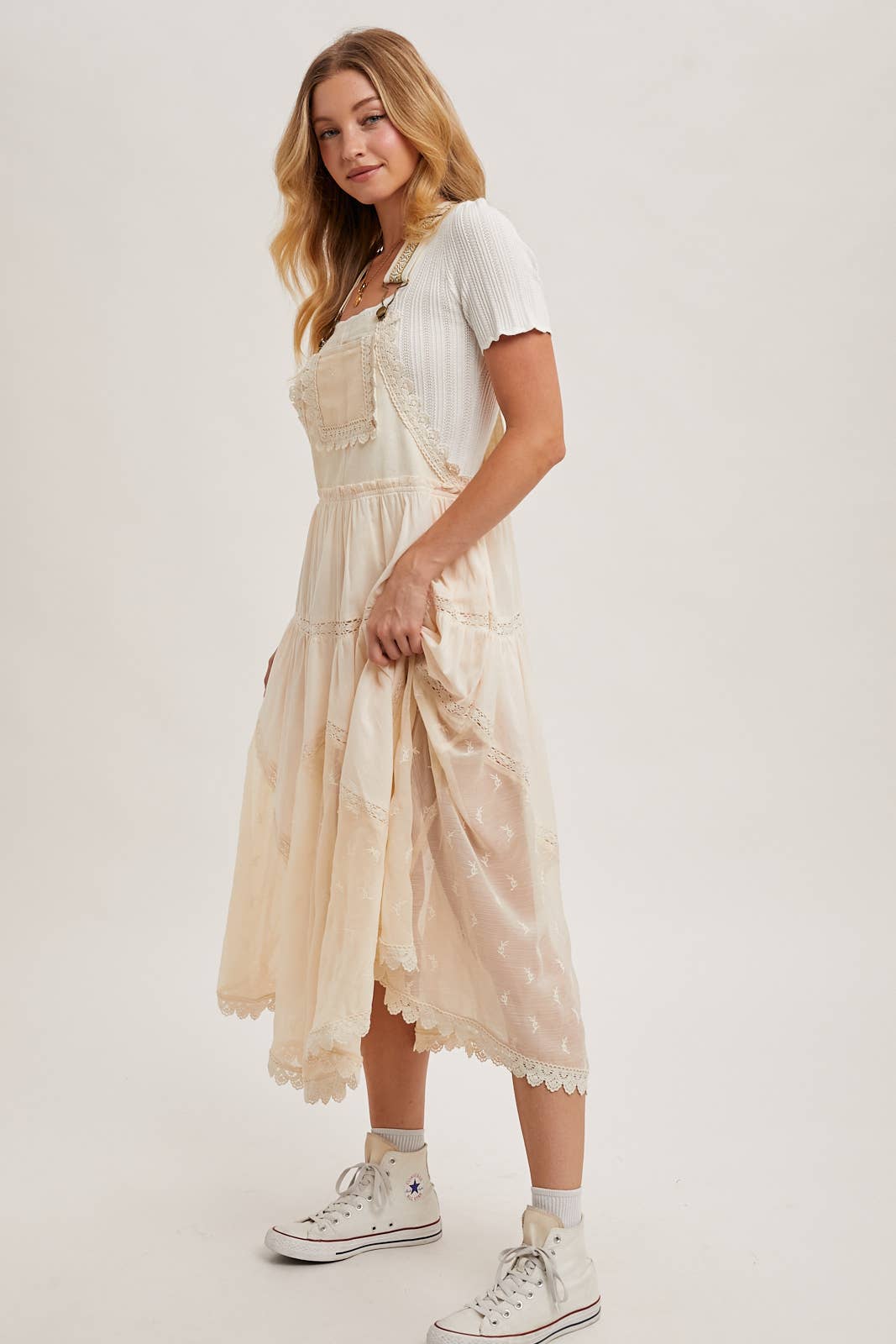 LACE EMBROIDERED TULLE BIB MAXI DRESS - Mainstream Boutique