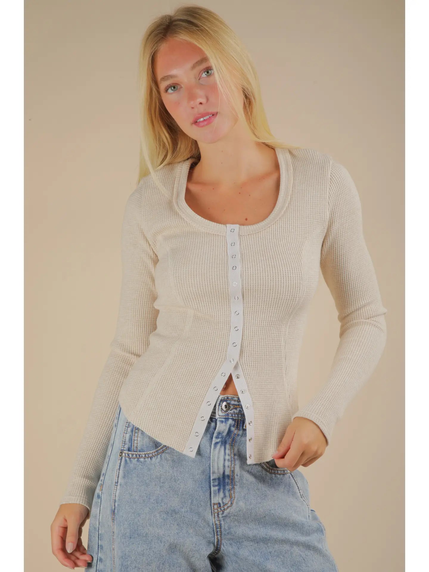 Button Down Fitted Knit Casual Top - Mainstream Boutique