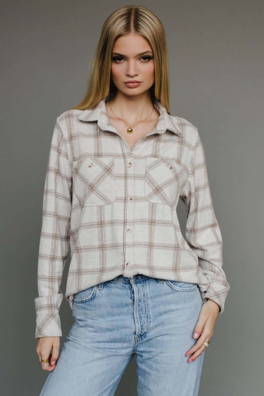 Lt. Tan & Brown Plaid Button Up - Mainstream Boutique
