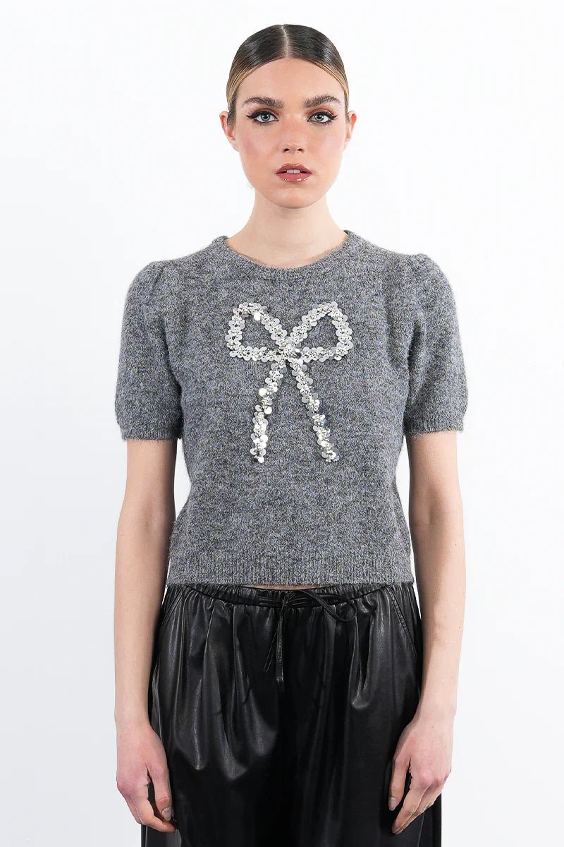 Short Sleeve Bow Sweater - Mainstream Boutique