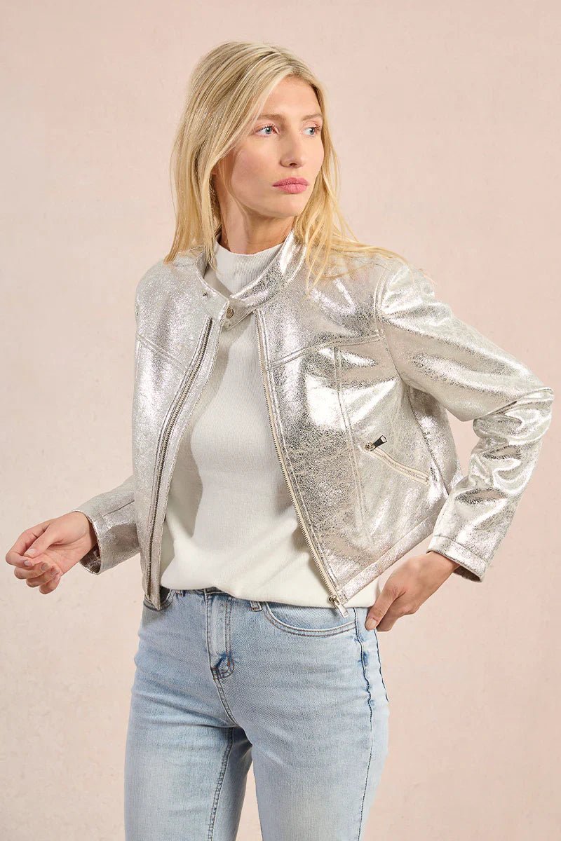 Metallic Biker Zip Up Jacket - Mainstream Boutique