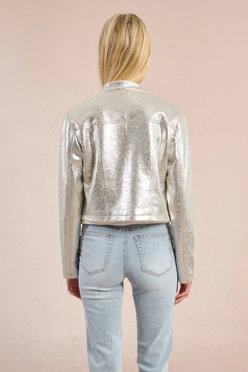 Metallic Biker Zip Up Jacket - Mainstream Boutique