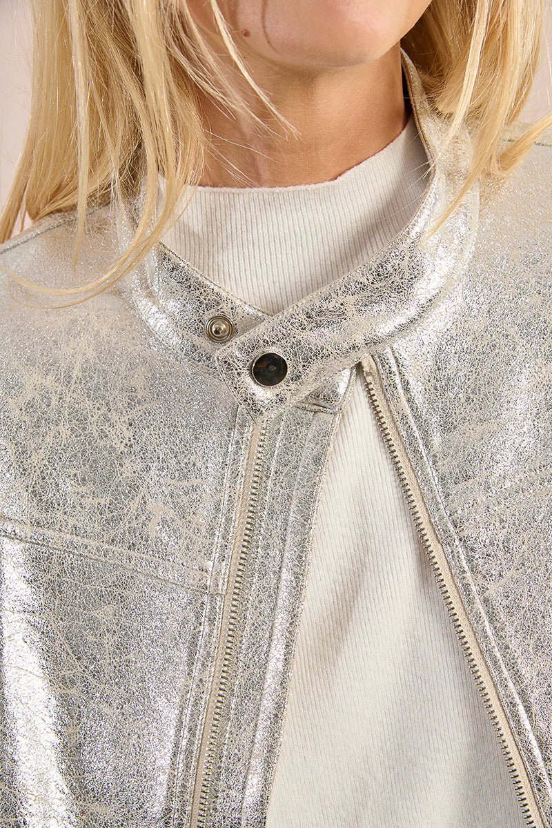 Metallic Biker Zip Up Jacket - Mainstream Boutique
