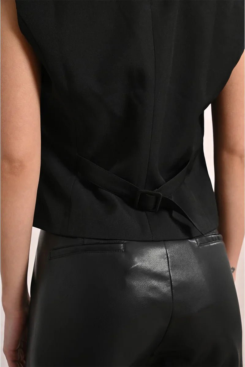 Cropped Faux Leather Vest With Back Size Adjuster - Mainstream Boutique