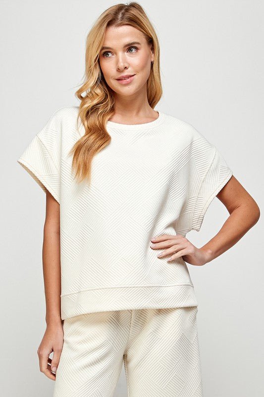 Textured Short Sleeve Lounge Wear Top - Mainstream Boutique