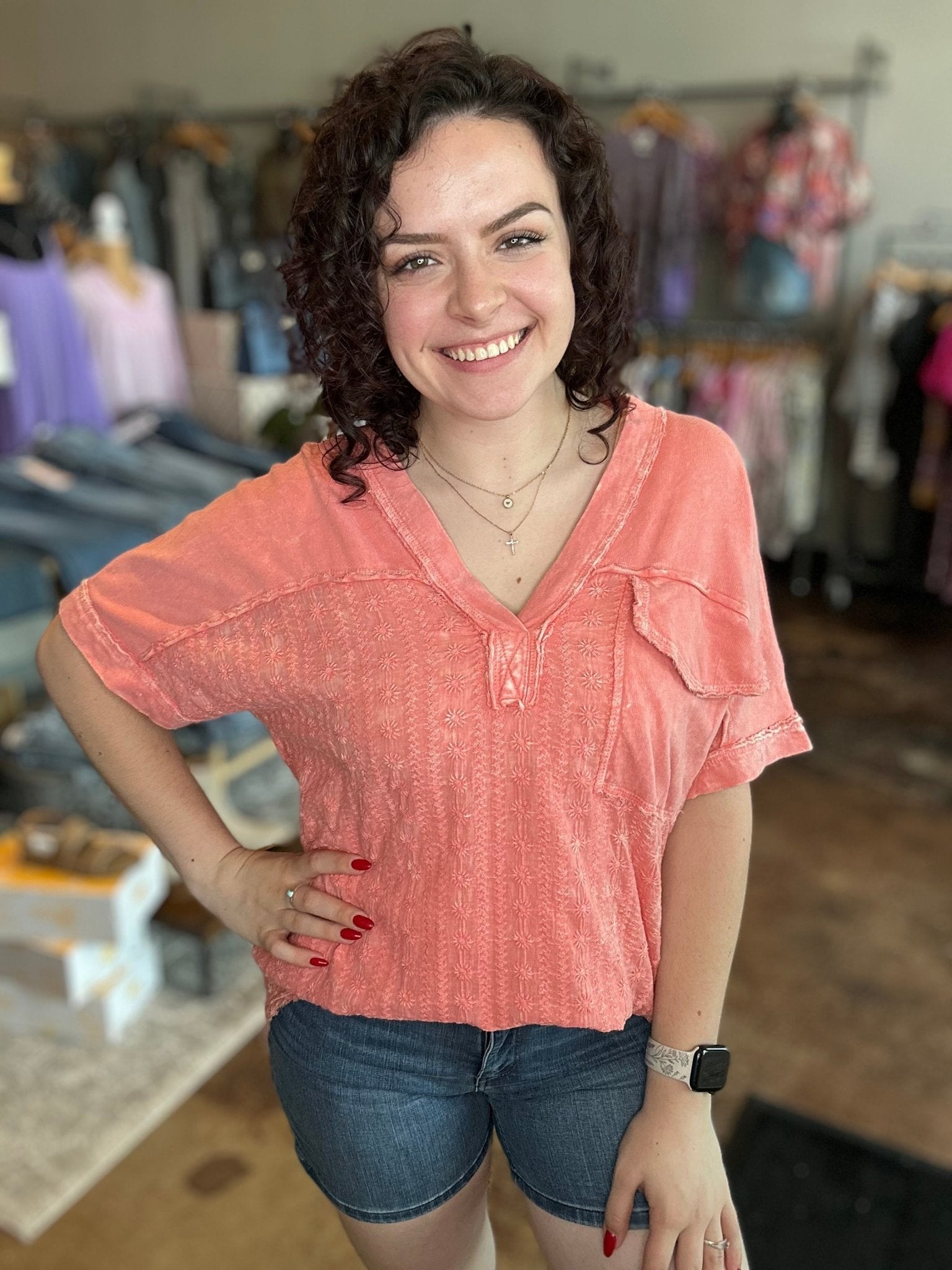 Floral Eyelet Half Sleeve Top - Mainstream Boutique