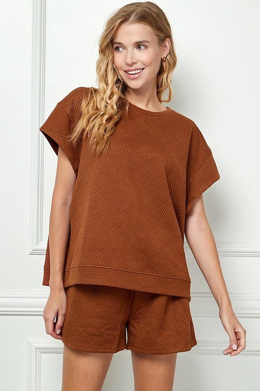 Textured Short Sleeve Lounge Wear Top - Mainstream Boutique