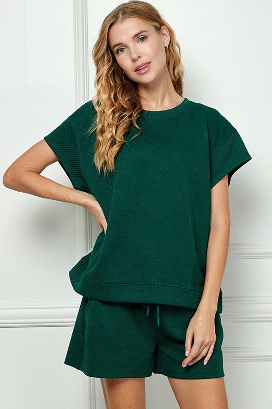 Textured Short Sleeve Lounge Wear Top - Mainstream Boutique