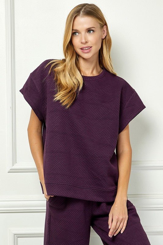 Textured Short Sleeve Lounge Wear Top - Mainstream Boutique