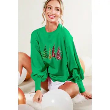 Christmas Tree Sequin Accent Knitted Sweater - Mainstream Boutique