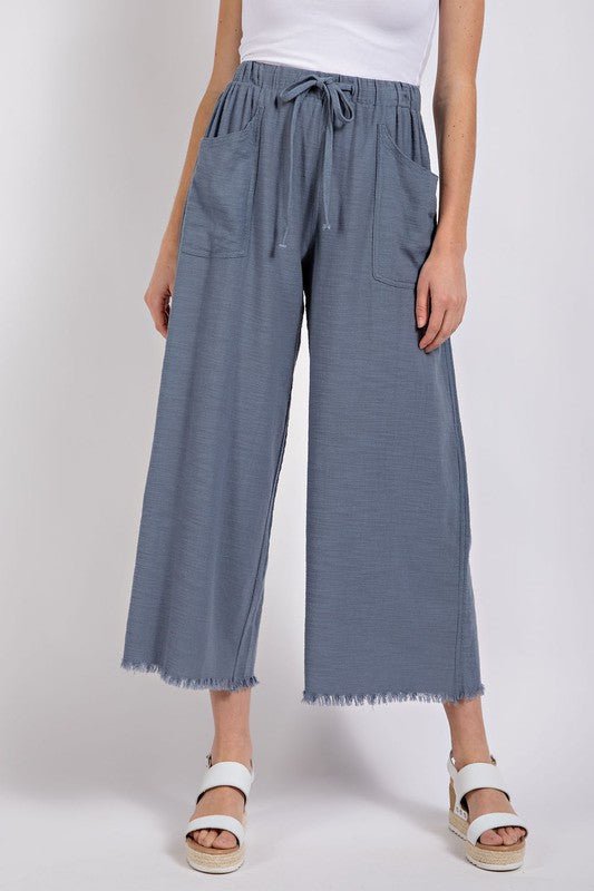 Frayed Hem Drawstring Pants - Mainstream Boutique
