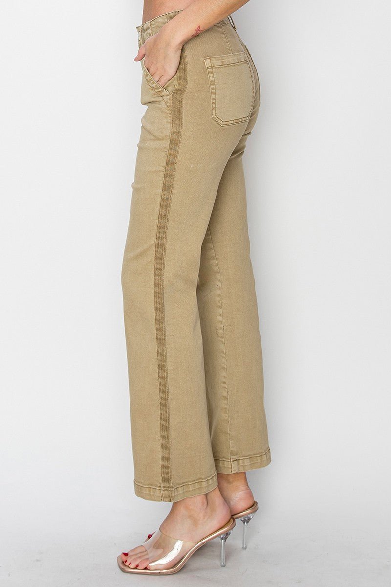 High Rise Side Twill Tape Detail Straight Leg Jean - Mainstream Boutique