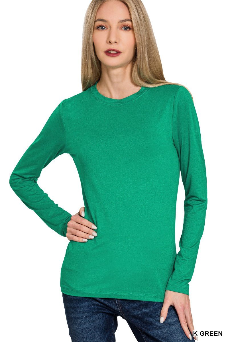 Brushed Microfiber Long Sleeve Round Neck Tee - Mainstream Boutique