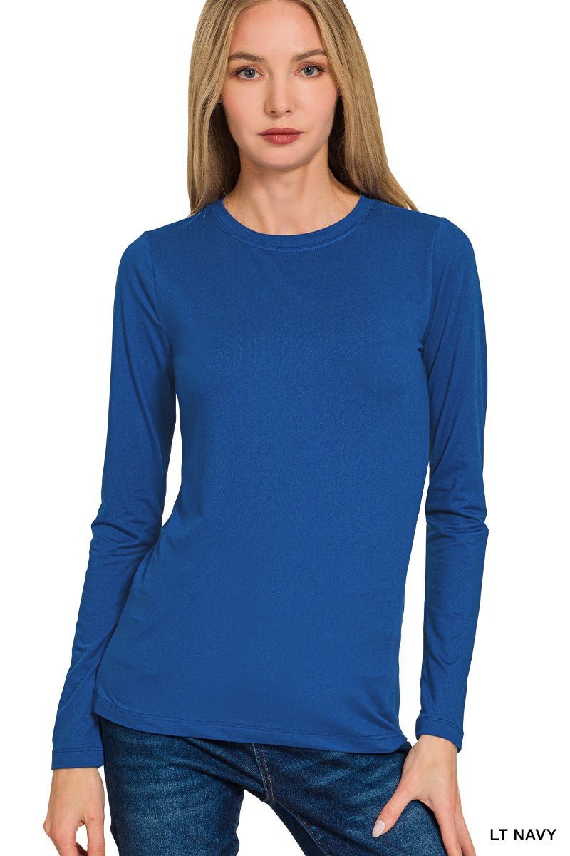 Brushed Microfiber Long Sleeve Round Neck Tee - Mainstream Boutique