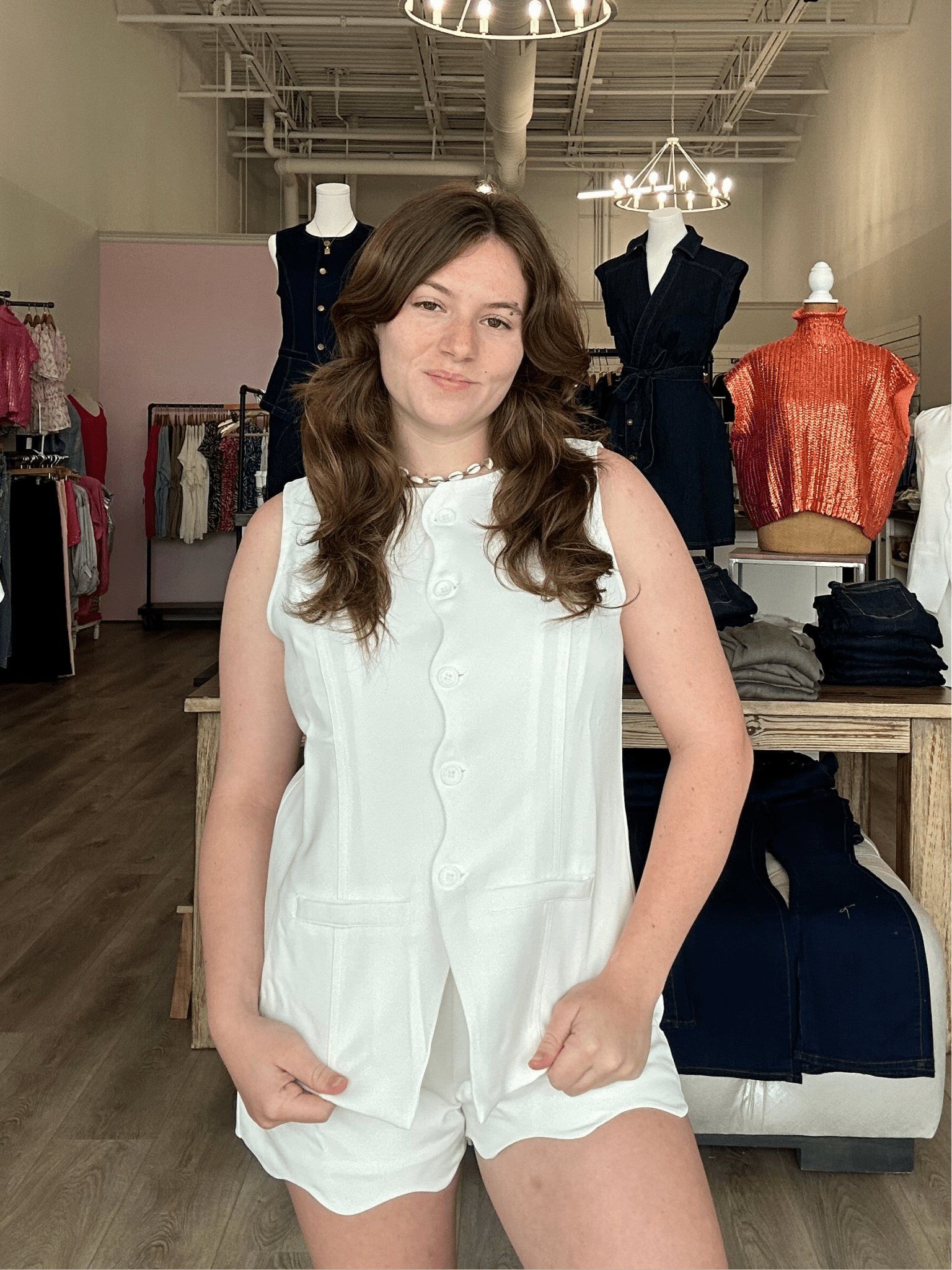 SLEEVELESS SCALLOP BUTTON DOWN LONG VEST - Mainstream Boutique