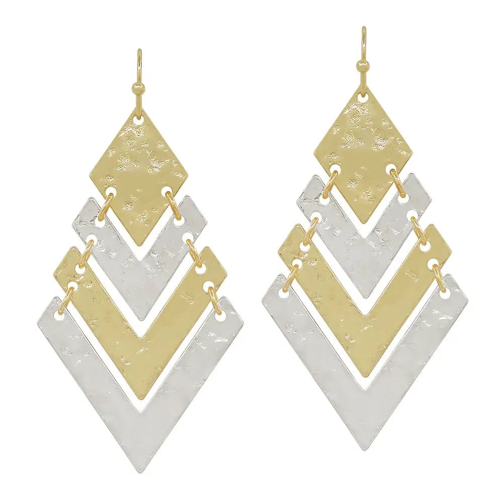 Gold And Silver Two Tone Geometric 2" Earring - Mainstream Boutique