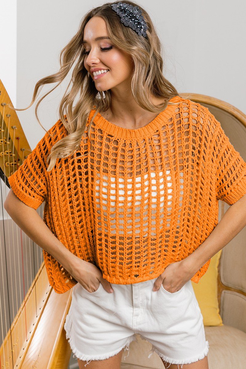 Short Sleeve Knit Crochet - Mainstream Boutique