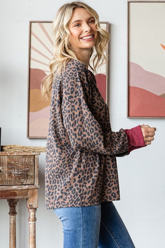 Ribbed Animal Print Pullover - Mainstream Boutique