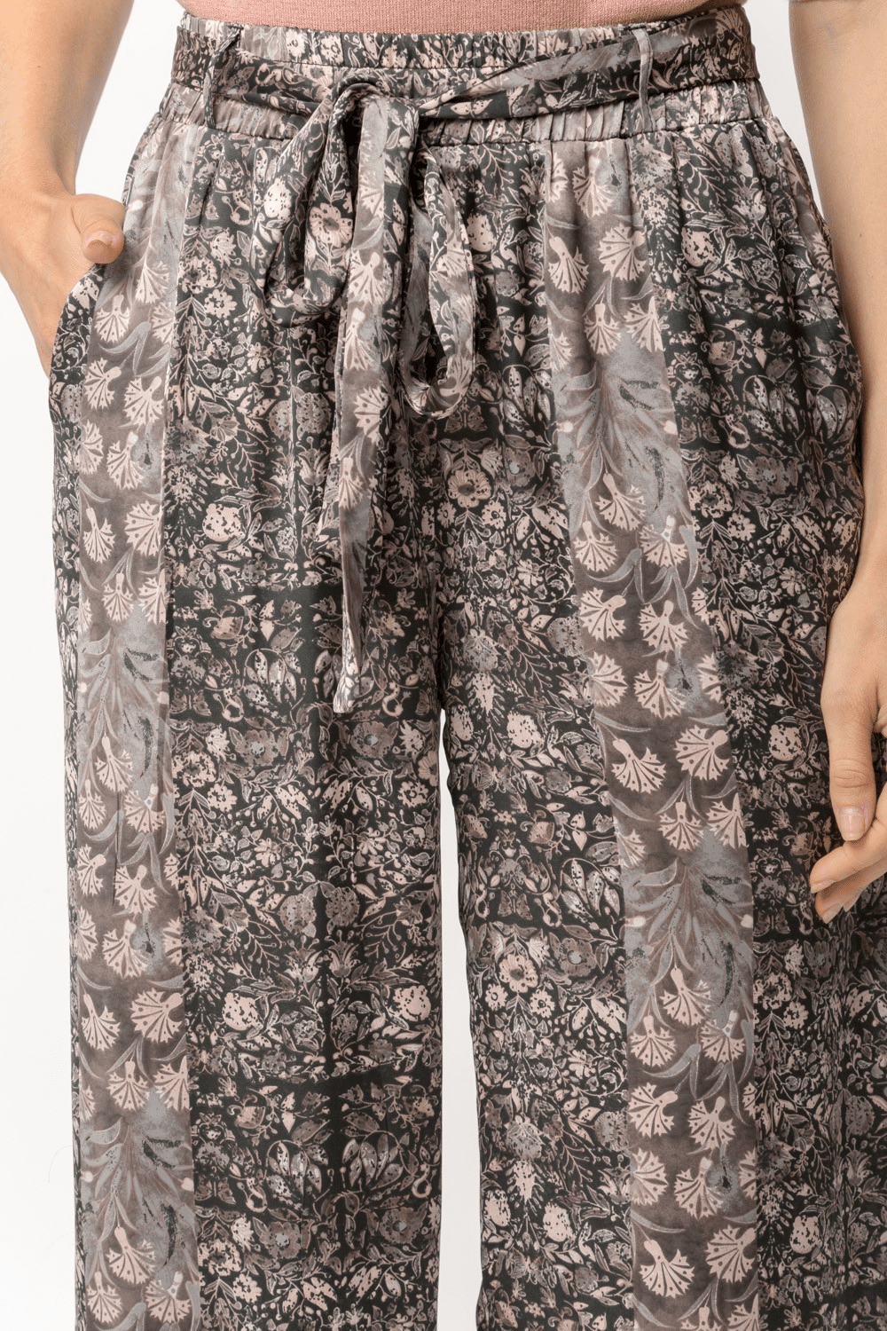 Satin Flowy Pants W/ Smock Waist - Mainstream Boutique