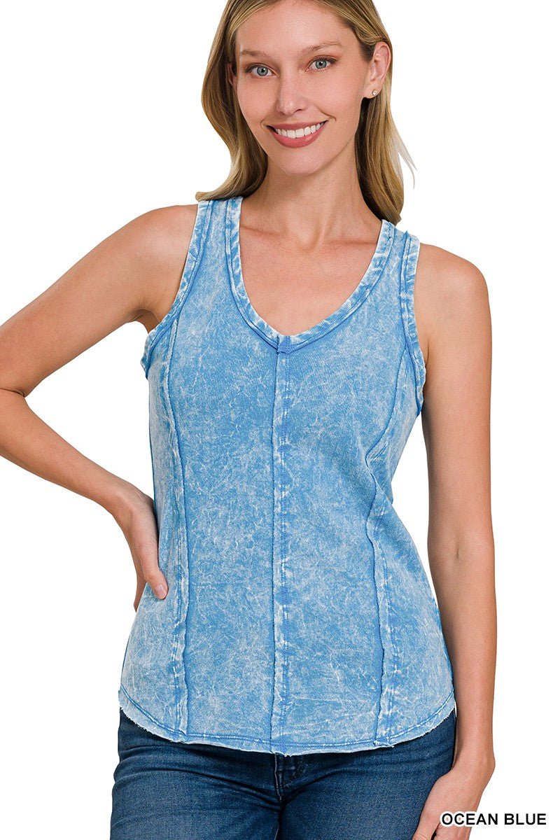 Mineral Wash Tailored Panel V - Neck Tank - Mainstream Boutique