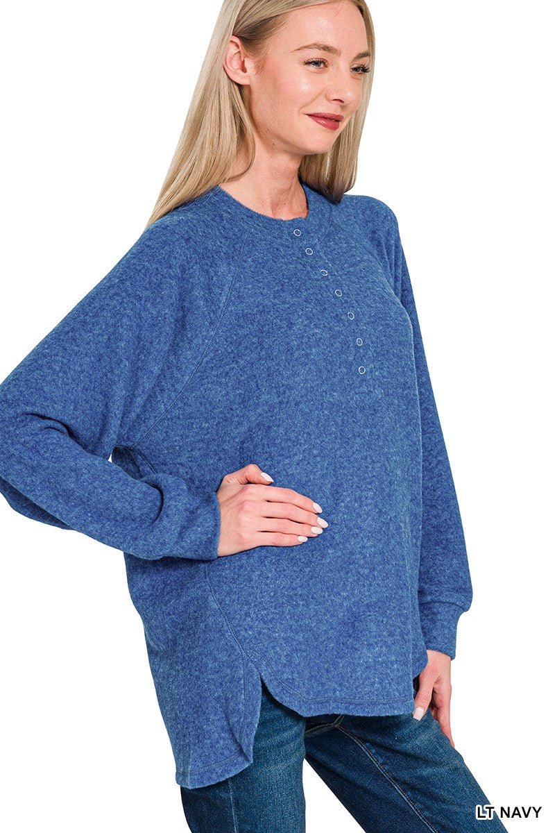 Brushed Melange Hack Oversized Henley Sweater - Mainstream Boutique