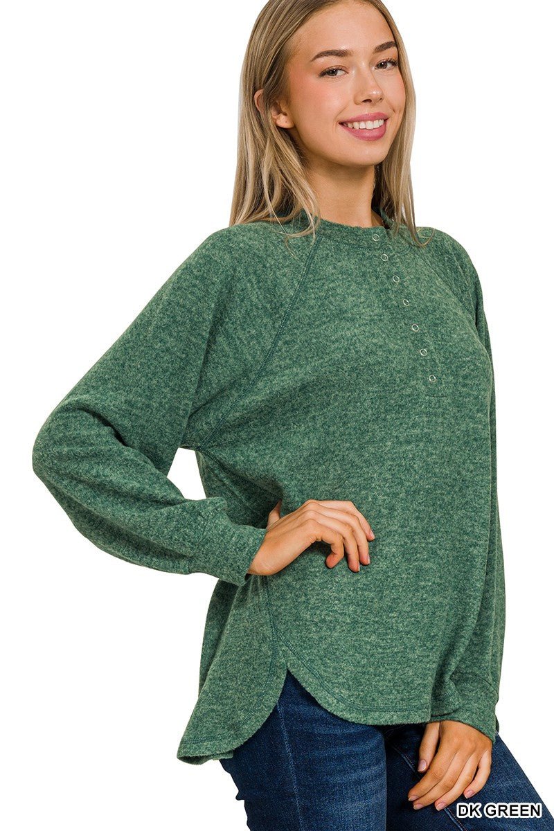 Brushed Melange Hack Oversized Henley Sweater - Mainstream Boutique