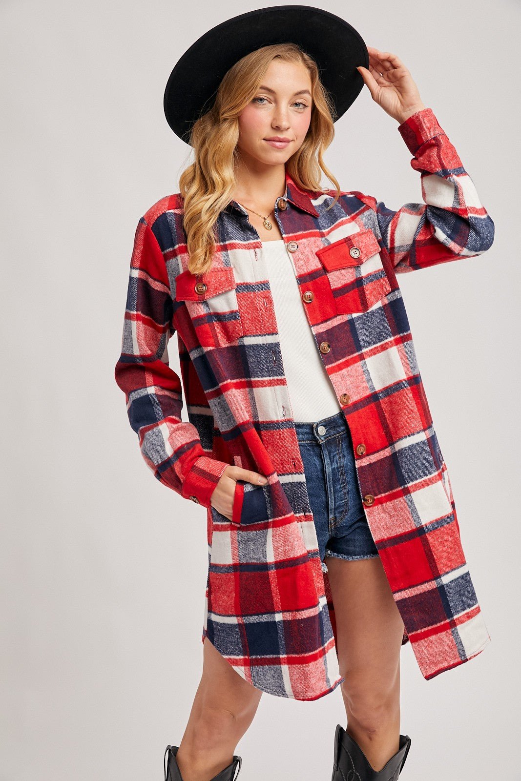 Flannel Plaid Longline Shacket - Mainstream Boutique