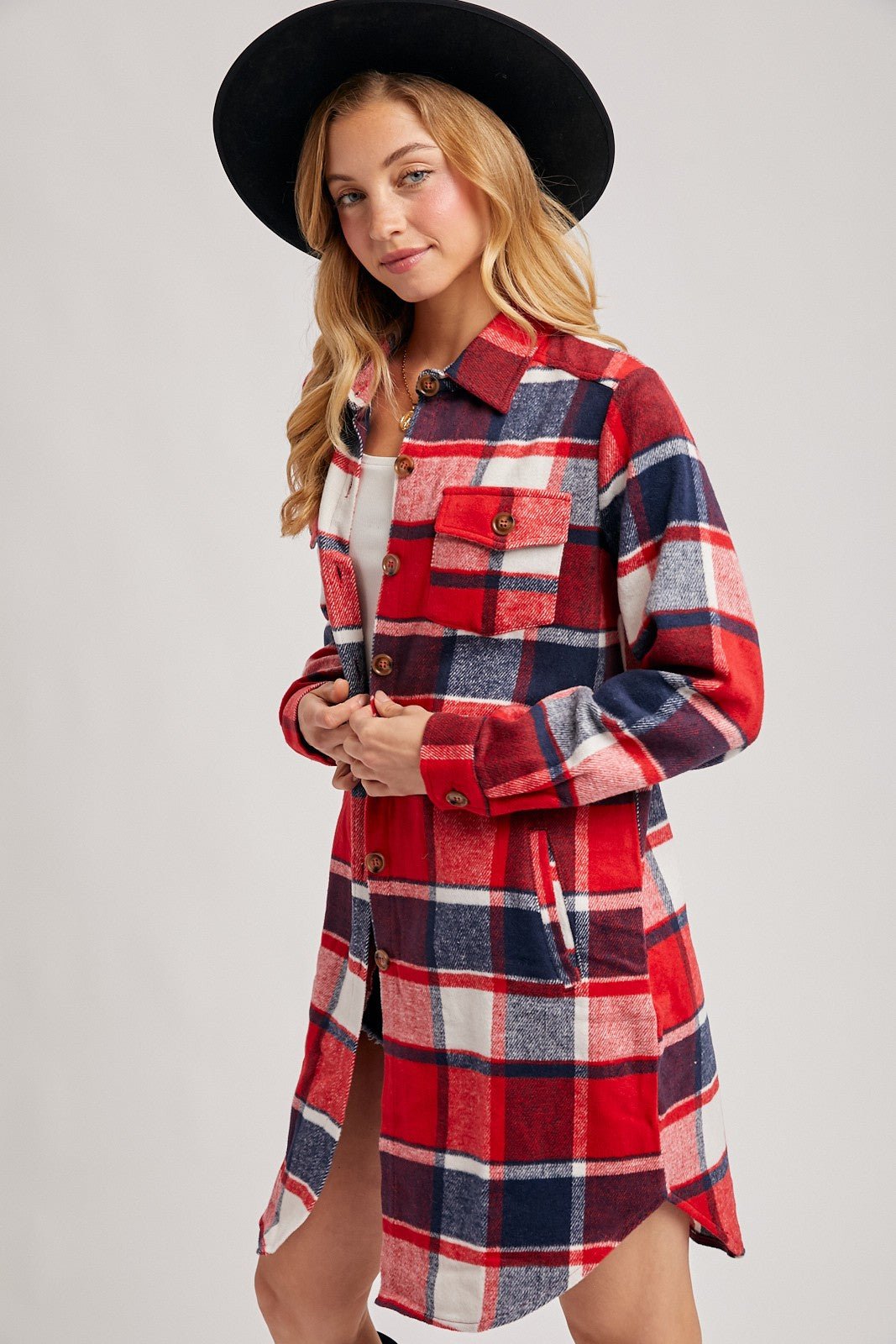 Flannel Plaid Longline Shacket - Mainstream Boutique