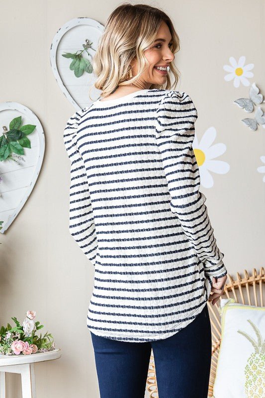Striped Long Puff Sleeve Top - Mainstream Boutique