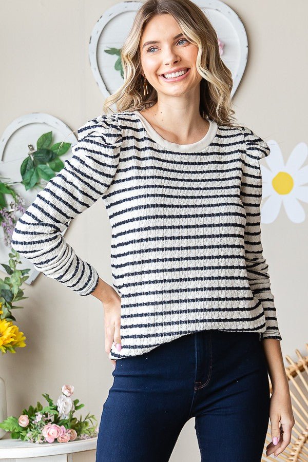 Striped Long Puff Sleeve Top - Mainstream Boutique