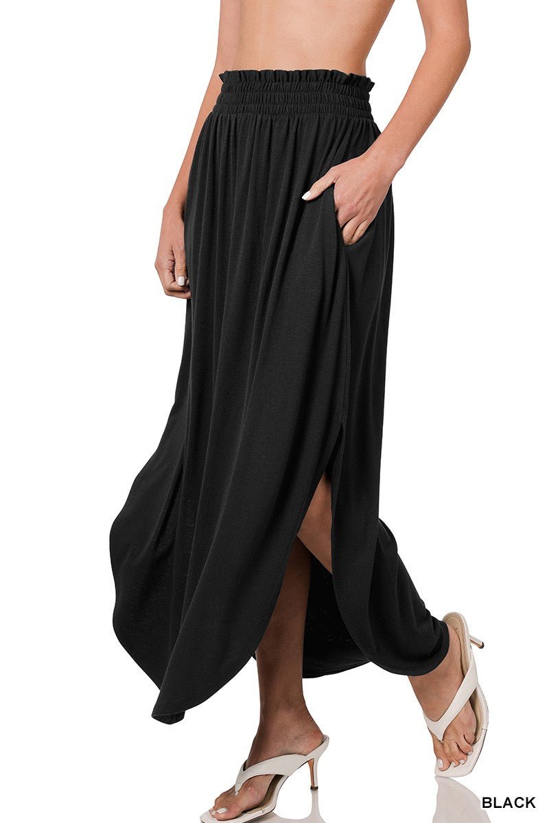 Smocked Waist Side Slit Maxi Skirt With Pockets *Final Sale* - Mainstream Boutique