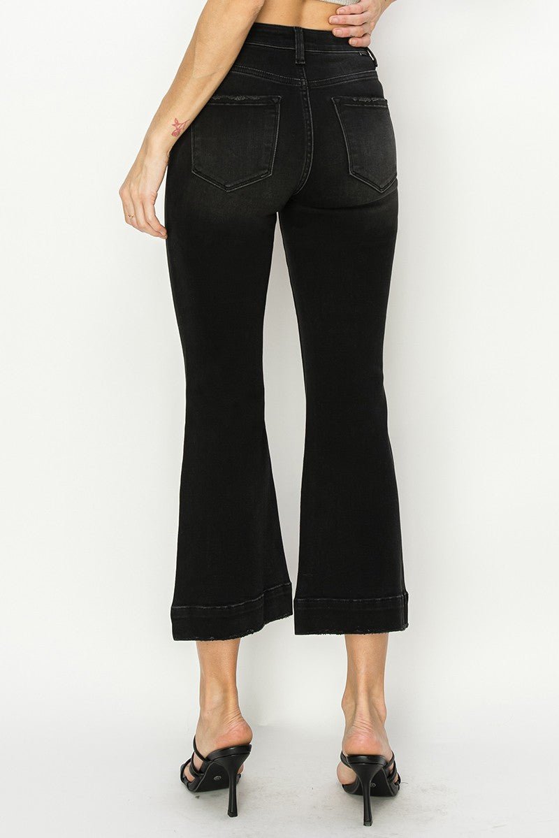 High Rise Front Patch Pocket Ankle Flare Jeans - Mainstream Boutique