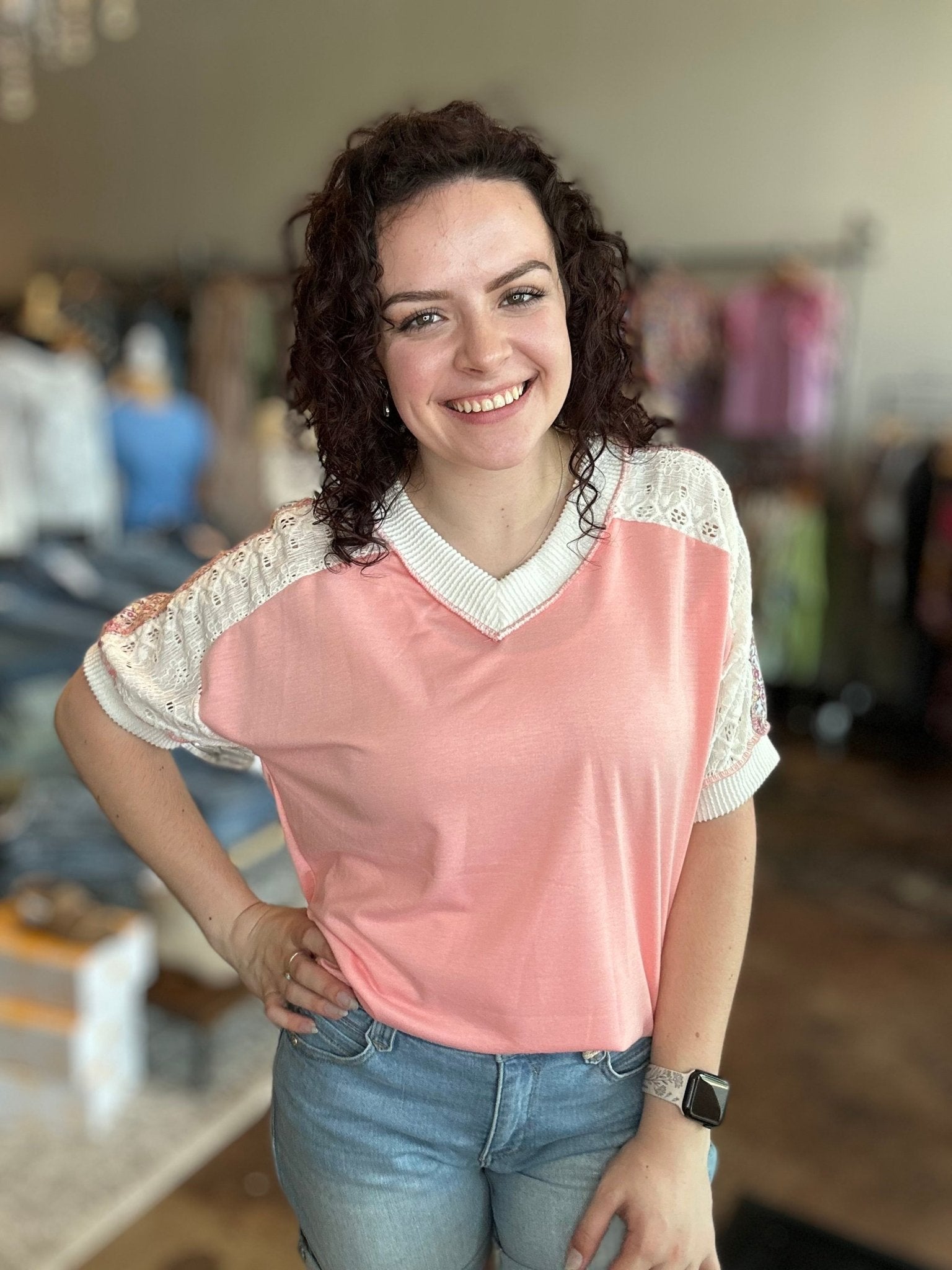 Floral Contrast Patchwork Top - Mainstream Boutique
