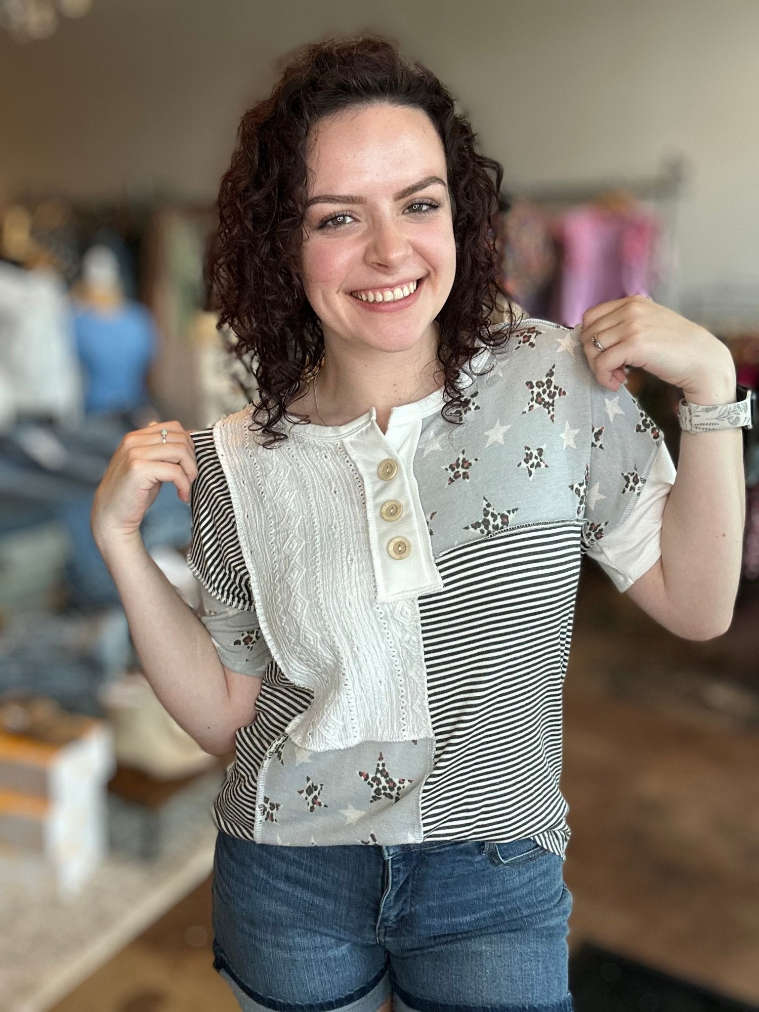 Leopard Star Patchwork Top - Mainstream Boutique