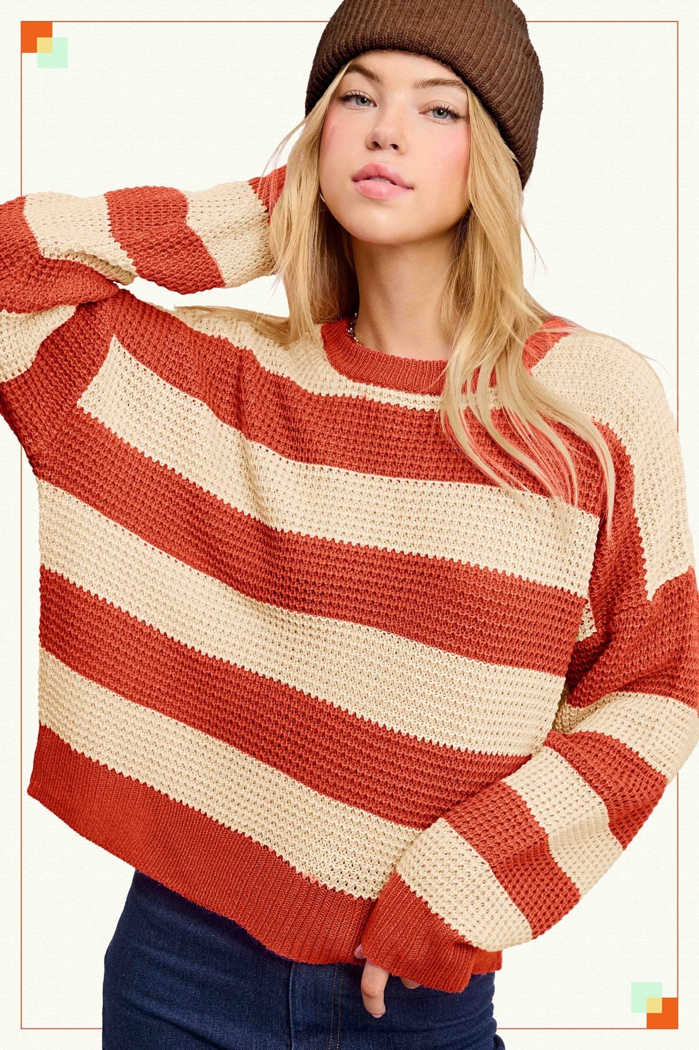 Super Soft Striped Round Neck Loose Fit Sweater - Mainstream Boutique